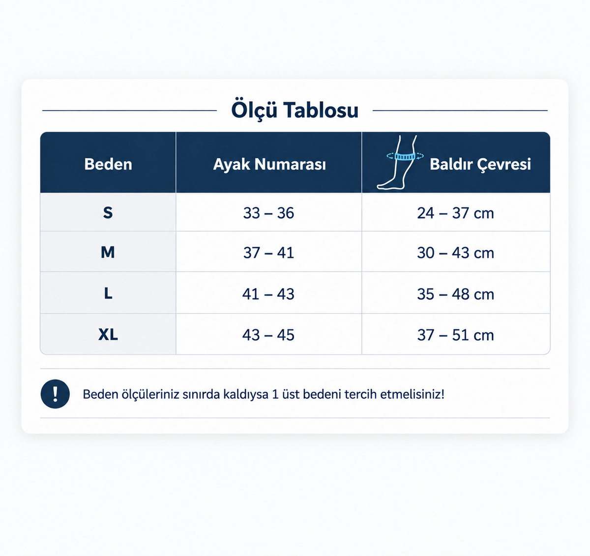 CS6 Kalf Koruyucu beden ve ölçü tablosu