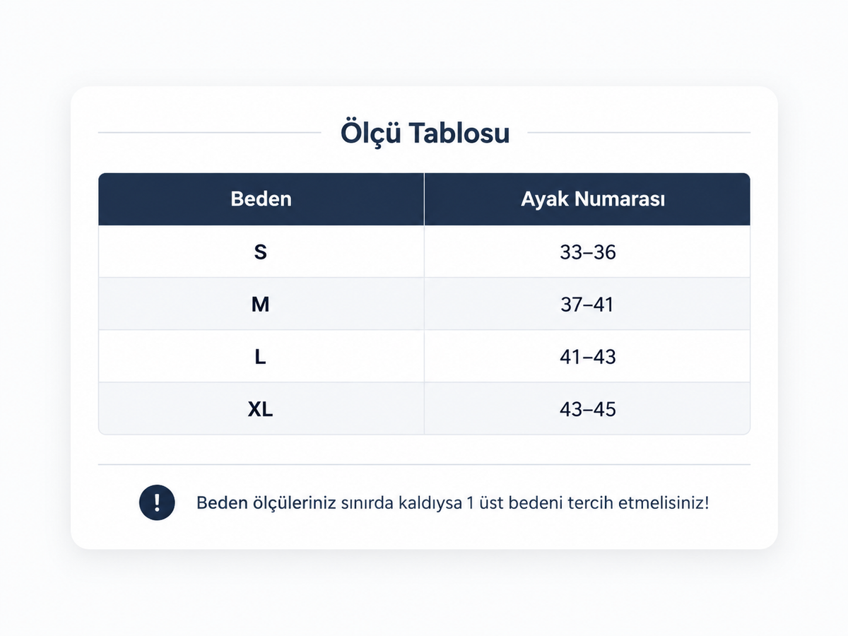 Thin Air Spor Çorabı beden ve ölçü tablosu