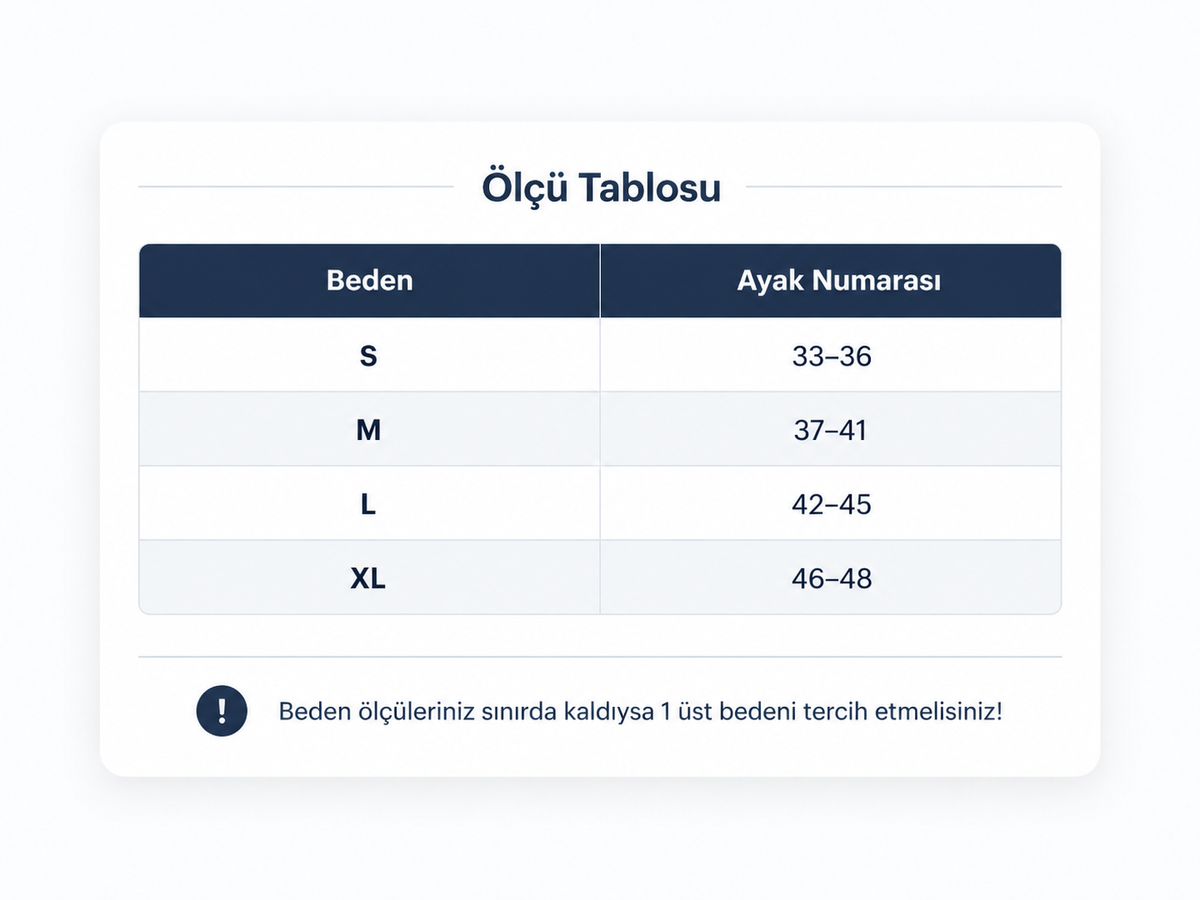 WP4 Diyabet/Sağlık Çorabı beden ve ölçü tablosu