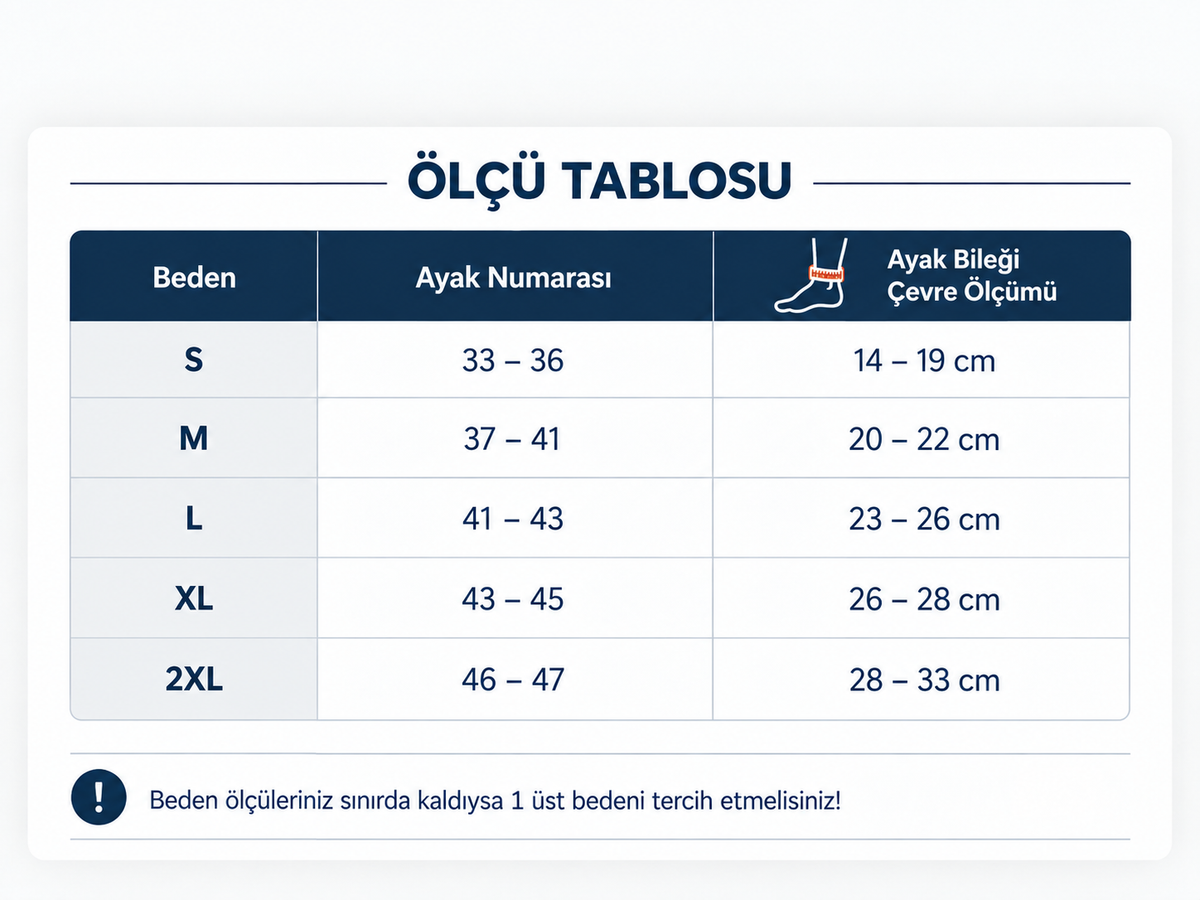 AF7 Ayak Bilek Desteği beden ve ölçü tablosu