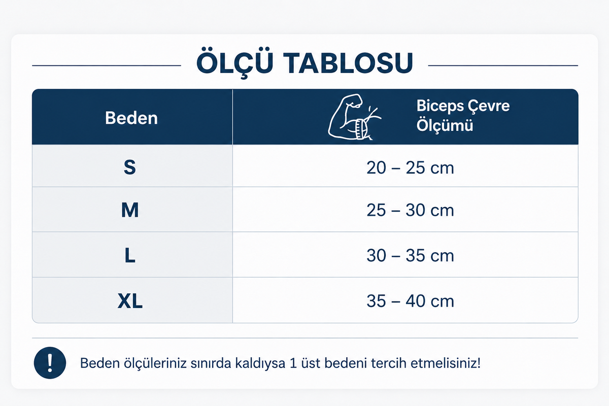 Kol Desteği beden ve ölçü tablosu