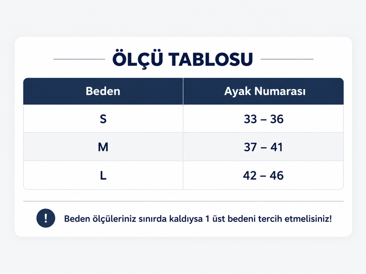 Başparmak Bunyon Koruma Çorabı beden ve ölçü tablosu