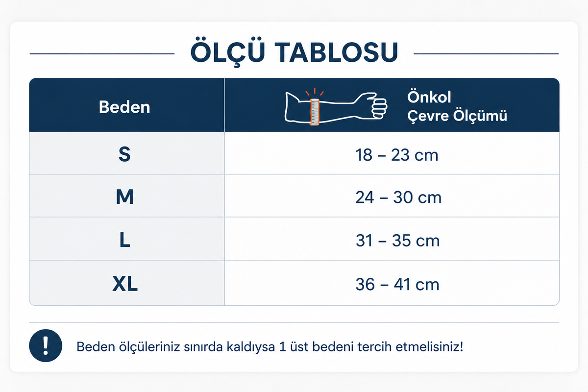 Epikondilit Dirsek Desteği beden ve ölçü tablosu