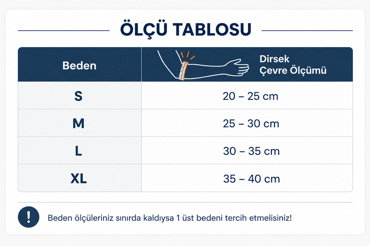Tenisçi/Golfçü Dirseği Desteği beden ve ölçü tablosu