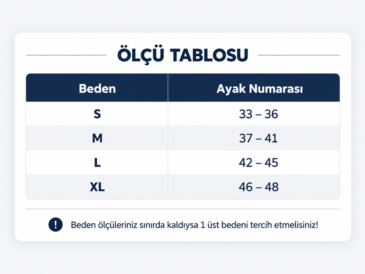 Plantar Fasiit Çorabı beden ve ölçü tablosu