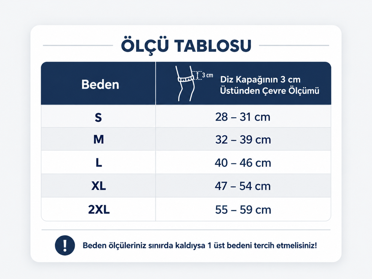 Diz Koruyucu Destek beden ve ölçü tablosu