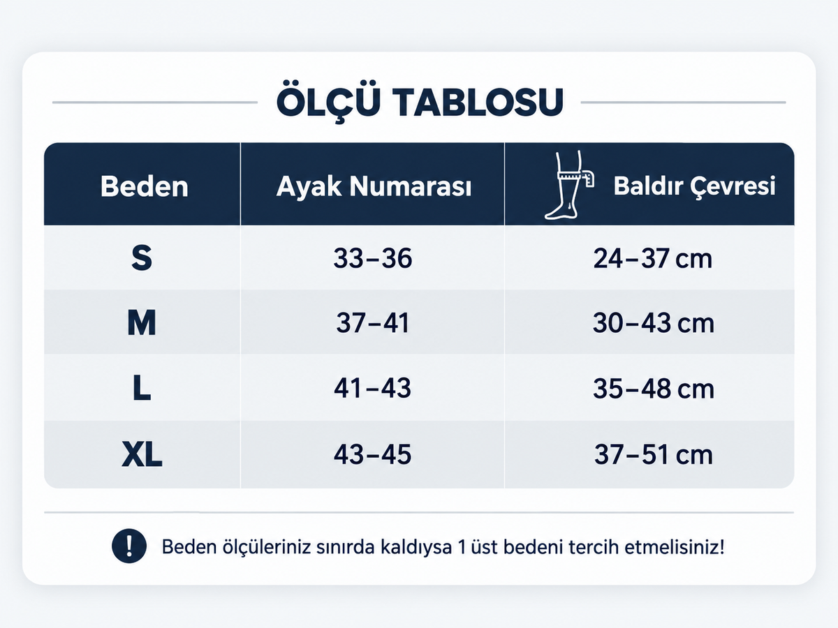 Seyahat Çorabı beden ve ölçü tablosu
